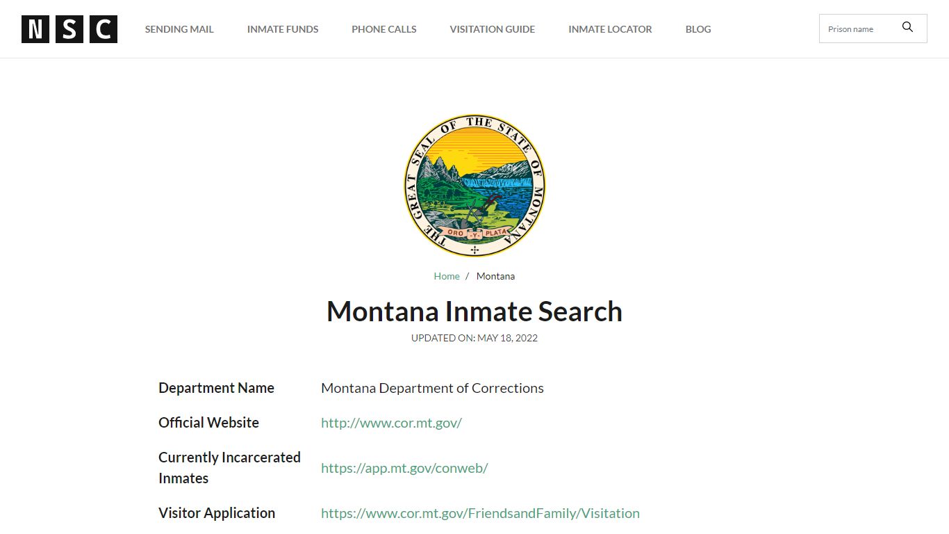 Montana Inmate Search – Montana Department of Corrections ...